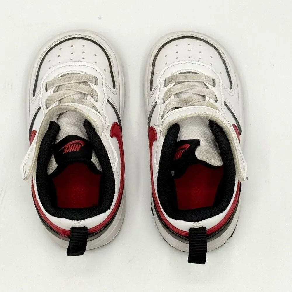 Nike Court Borough 2 Black White Red Aplix Sneakers - Kids US 6C / BQ5453-110